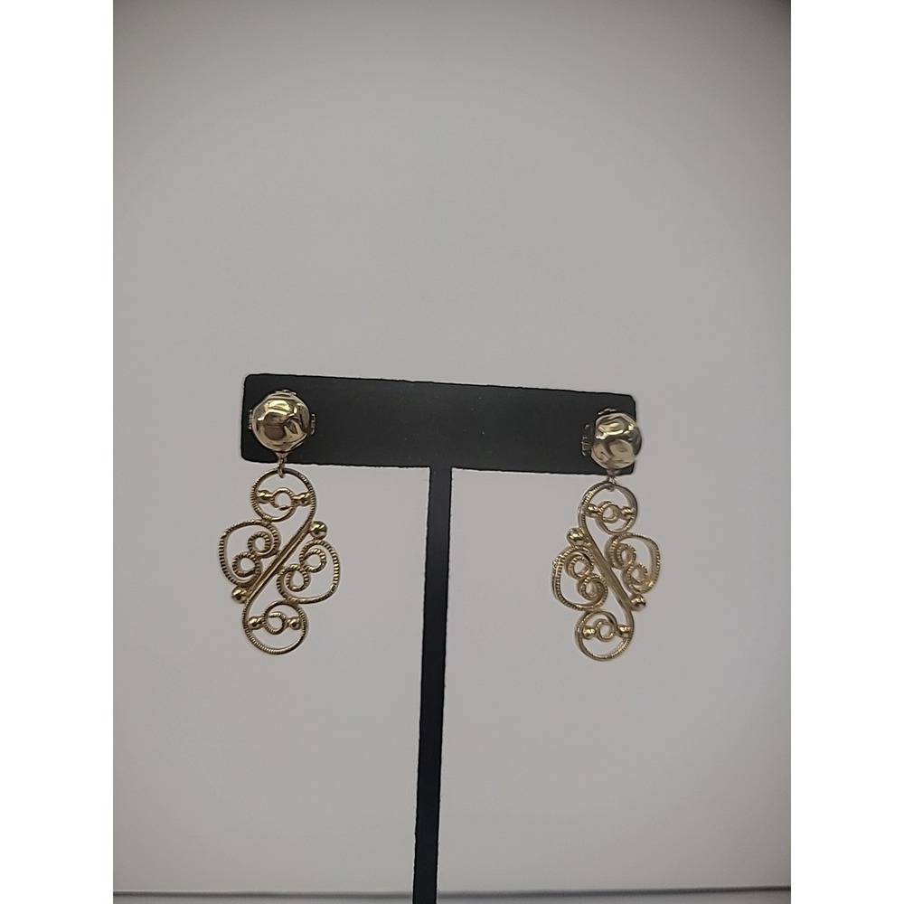 Vintage Gold Tone Earrings Pierced Stud Womens Scrolled Drop Jewelry Costume‎